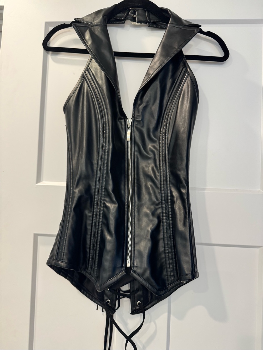 Faux Leather Corset Top - Black